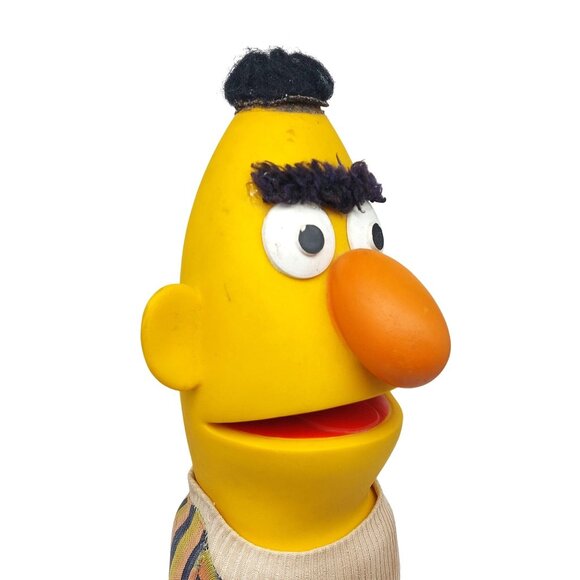 Vintage Muppets Bert Puppet Striped Shirt Rubber & Cloth Collectible Sesame Stre - Picture 5 of 16